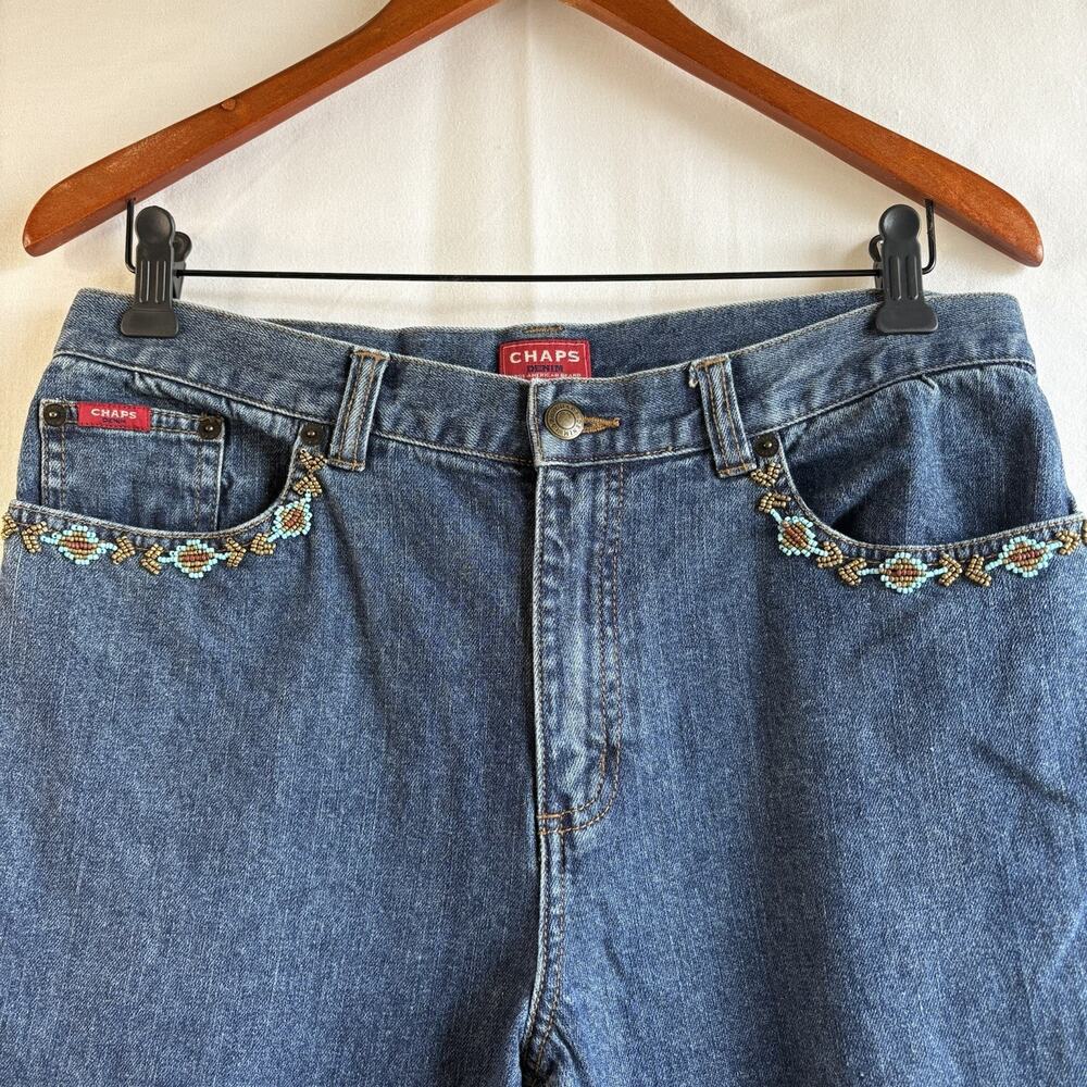 Vintage Chaps Women’s Denim Sz 8 Beaded Pockets Medium-Wash High Rise Mom Jeans
